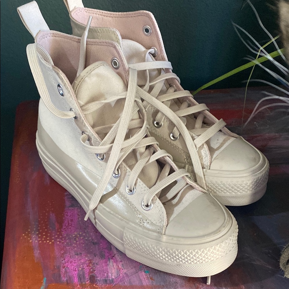 High-Top Canvas Sneakers - Beige